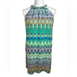 J.B.S. Petites Pull On Dress Multi Colored Size 8P Braided Neckline Detail
